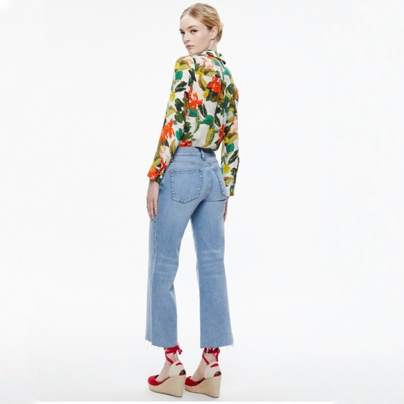 Alice + Olivia Eloise Tropical Sunrise Silk Blouse Small - Picture 2 of 11